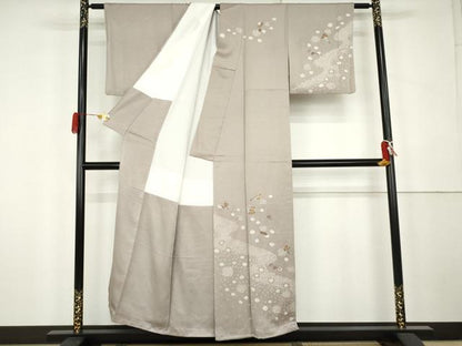 平和屋着物●訪問着　絞り　刺繍　仕覆花文　正絹　逸品　AABK4564cs