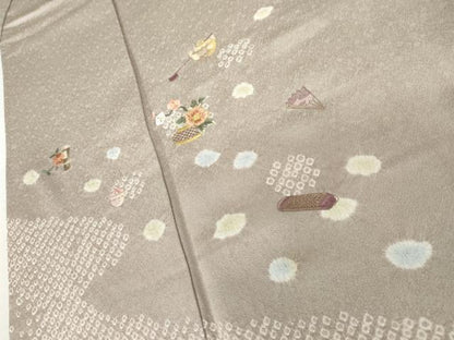 平和屋着物●訪問着　絞り　刺繍　仕覆花文　正絹　逸品　AABK4564cs