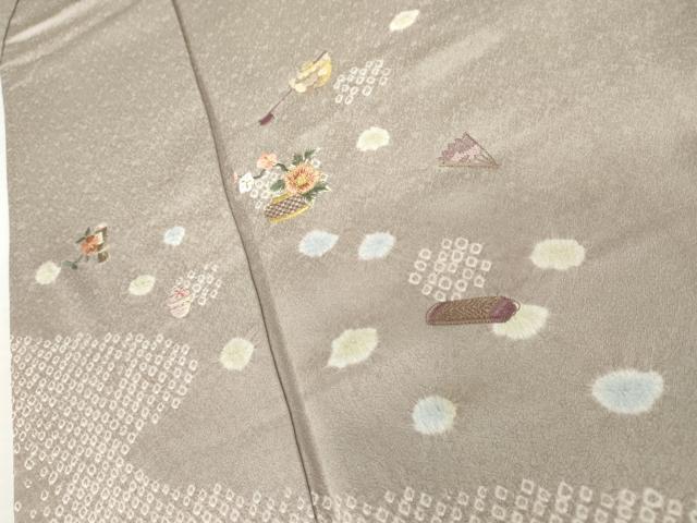 平和屋着物●訪問着　絞り　刺繍　仕覆花文　正絹　逸品　AABK4564cs