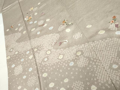 平和屋着物●訪問着　絞り　刺繍　仕覆花文　正絹　逸品　AABK4564cs