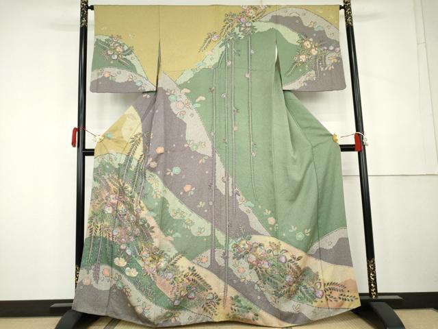 平和屋着物●訪問着　辻が花　鴛鴦花文　金彩　正絹　逸品　AABK4565cs