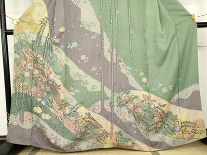 平和屋着物●訪問着　辻が花　鴛鴦花文　金彩　正絹　逸品　AABK4565cs
