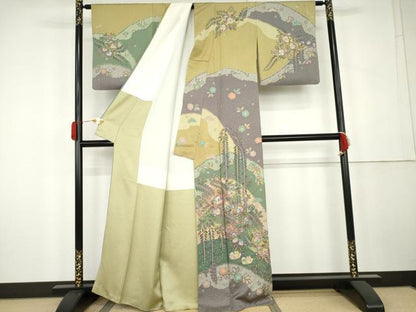 平和屋着物●訪問着　辻が花　鴛鴦花文　金彩　正絹　逸品　AABK4565cs