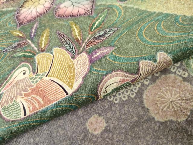 平和屋着物●訪問着　辻が花　鴛鴦花文　金彩　正絹　逸品　AABK4565cs