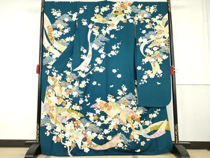 平和屋着物●創業460年・千總　振袖　駒刺繍　蔓帯梅松文　金糸　金彩　正絹　逸品　AABK4567cs