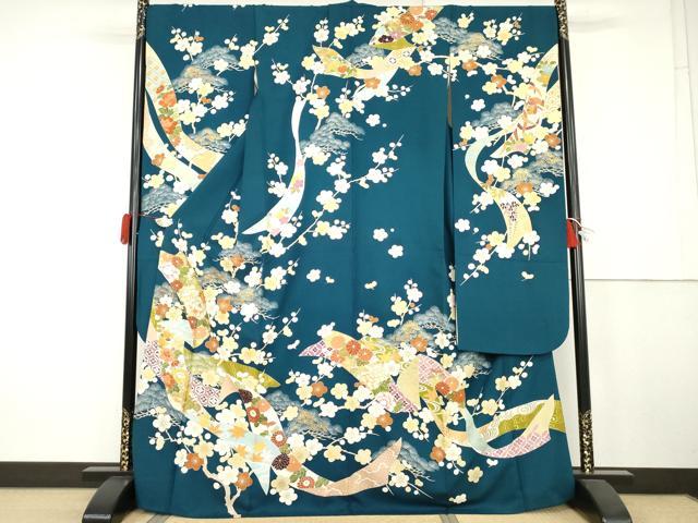 平和屋着物●創業460年・千總　振袖　駒刺繍　蔓帯梅松文　金糸　金彩　正絹　逸品　AABK4567cs