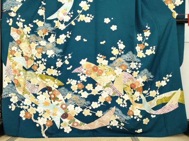 平和屋着物●創業460年・千總　振袖　駒刺繍　蔓帯梅松文　金糸　金彩　正絹　逸品　AABK4567cs