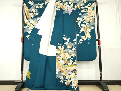 平和屋着物●創業460年・千總　振袖　駒刺繍　蔓帯梅松文　金糸　金彩　正絹　逸品　AABK4567cs
