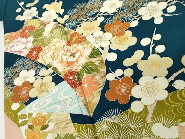 平和屋着物●創業460年・千總　振袖　駒刺繍　蔓帯梅松文　金糸　金彩　正絹　逸品　AABK4567cs