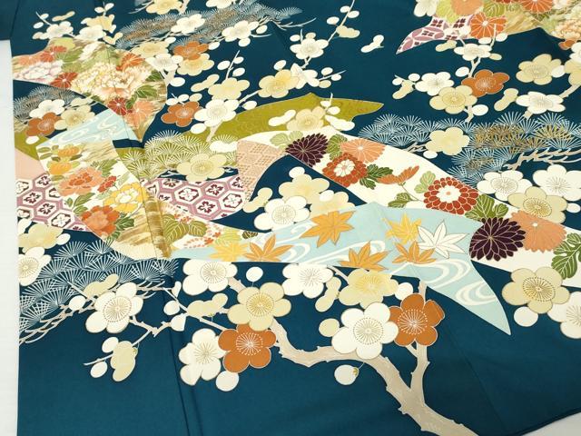平和屋着物●創業460年・千總　振袖　駒刺繍　蔓帯梅松文　金糸　金彩　正絹　逸品　AABK4567cs