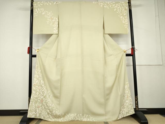平和屋着物●訪問着　駒刺繍　花唐草文　金彩　正絹　逸品　AABK4572cs