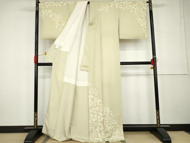 平和屋着物●訪問着　駒刺繍　花唐草文　金彩　正絹　逸品　AABK4572cs