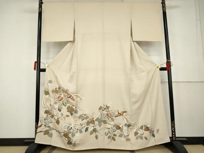 平和屋着物●豪華色留袖　駒刺繍　鳳凰桐文　正絹　逸品　AABK4573cs