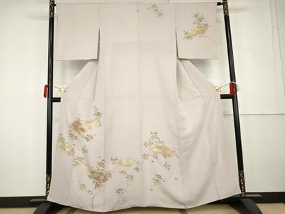 平和屋着物●創業460年・千總　訪問着　駒刺繍　地紙枝花文　三越扱い　正絹　逸品　AABK4574cs