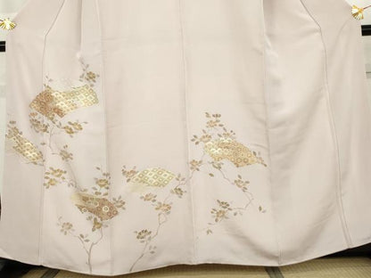 平和屋着物●創業460年・千總　訪問着　駒刺繍　地紙枝花文　三越扱い　正絹　逸品　AABK4574cs