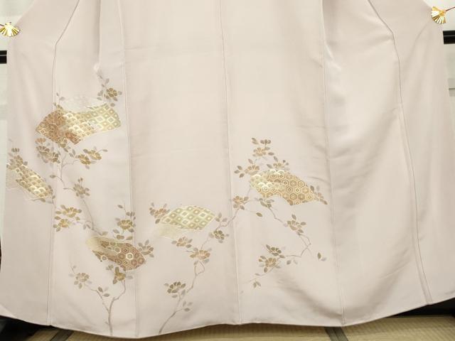 平和屋着物●創業460年・千總　訪問着　駒刺繍　地紙枝花文　三越扱い　正絹　逸品　AABK4574cs