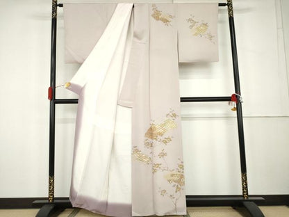 平和屋着物●創業460年・千總　訪問着　駒刺繍　地紙枝花文　三越扱い　正絹　逸品　AABK4574cs