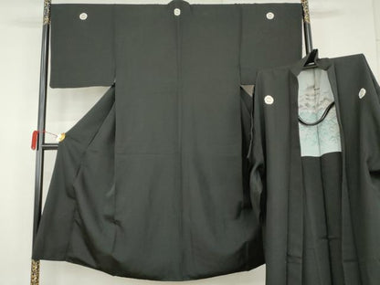平和屋着物●男性　黒紋付・羽織セット　正絹　逸品　AABK4575cs