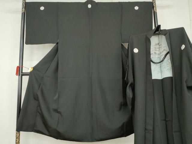 平和屋着物●男性　黒紋付・羽織セット　正絹　逸品　AABK4575cs