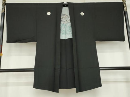平和屋着物●男性　黒紋付・羽織セット　正絹　逸品　AABK4575cs