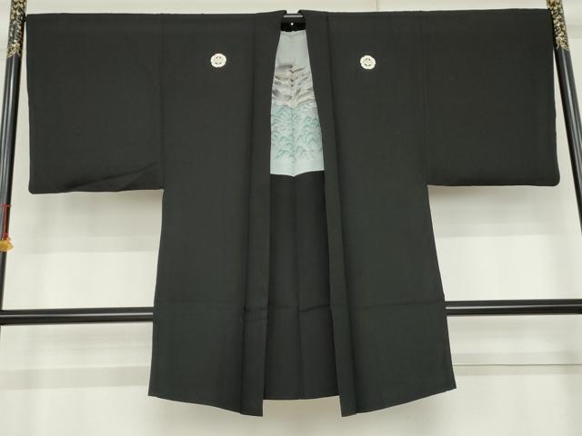 平和屋着物●男性　黒紋付・羽織セット　正絹　逸品　AABK4575cs