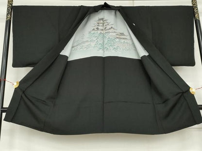 平和屋着物●男性　黒紋付・羽織セット　正絹　逸品　AABK4575cs