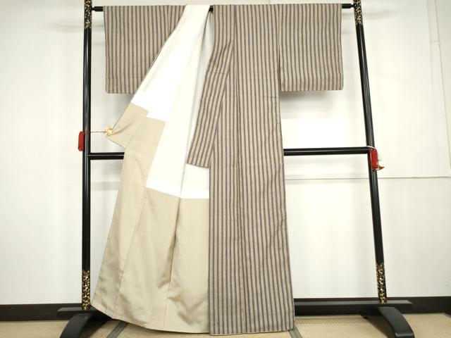 平和屋着物●結城紬　100亀甲　亀甲間道　正絹　逸品　AABK4586cs