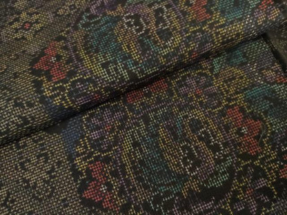 平和屋着物●本場大島紬　9マルキ　花鳥文　正絹　逸品　AABK4587cs