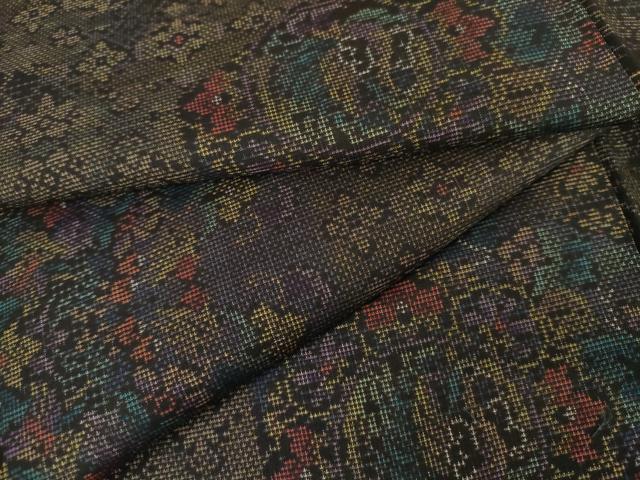 平和屋着物●本場大島紬　9マルキ　花鳥文　正絹　逸品　AABK4587cs