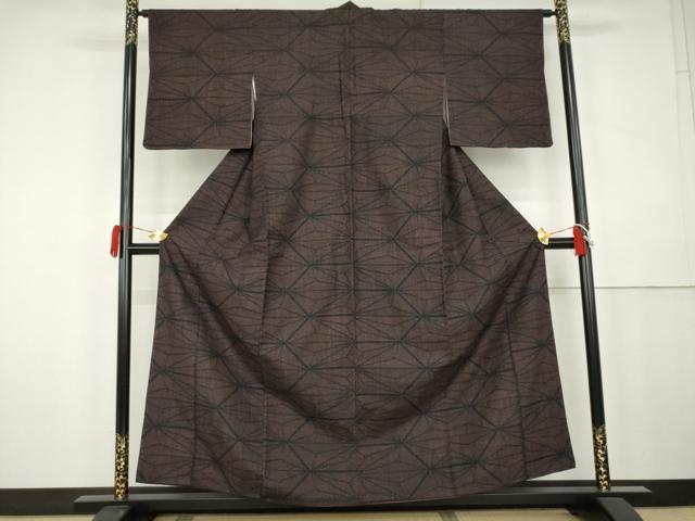 平和屋着物●結城紬　100亀甲　麻の葉文様　正絹　逸品　AABK4588cs