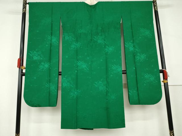 平和屋着物●振袖用長襦袢　袷　花筏地紋　常磐色　正絹　逸品　AABK4589cs
