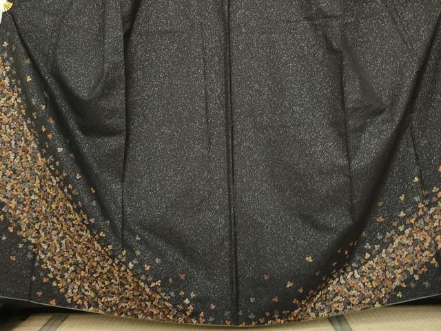 平和屋着物●本場大島紬　染大島　訪問着　総刺繍　舞葉文　黒地　銀彩　金糸　ますいわ屋扱い　正絹　逸品　AABK4594cs