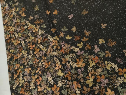平和屋着物●本場大島紬　染大島　訪問着　総刺繍　舞葉文　黒地　銀彩　金糸　ますいわ屋扱い　正絹　逸品　AABK4594cs