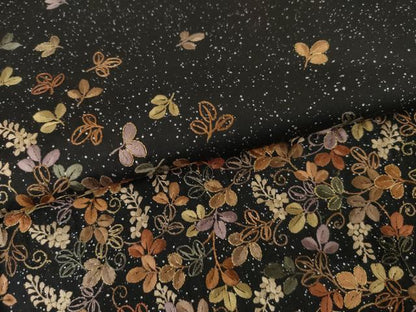 平和屋着物●本場大島紬　染大島　訪問着　総刺繍　舞葉文　黒地　銀彩　金糸　ますいわ屋扱い　正絹　逸品　AABK4594cs