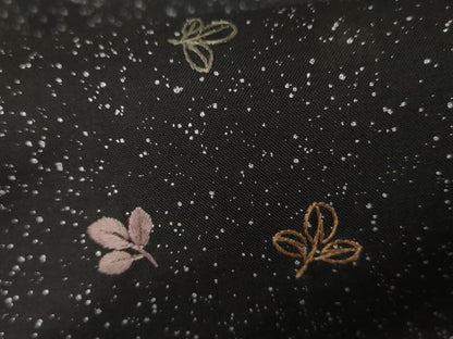 平和屋着物●本場大島紬　染大島　訪問着　総刺繍　舞葉文　黒地　銀彩　金糸　ますいわ屋扱い　正絹　逸品　AABK4594cs