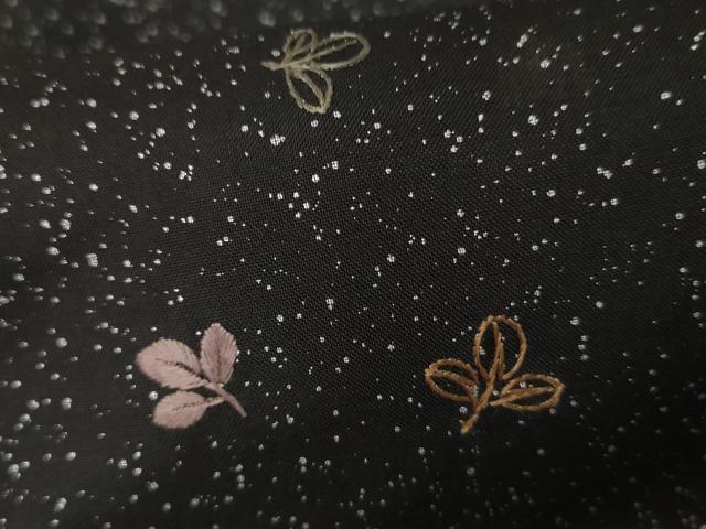 平和屋着物●本場大島紬　染大島　訪問着　総刺繍　舞葉文　黒地　銀彩　金糸　ますいわ屋扱い　正絹　逸品　AABK4594cs