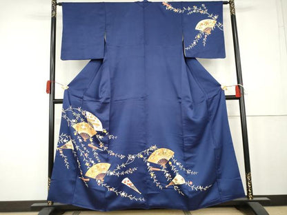 平和屋着物●訪問着　扇面草花文　金彩　正絹　逸品　AABK4595cs