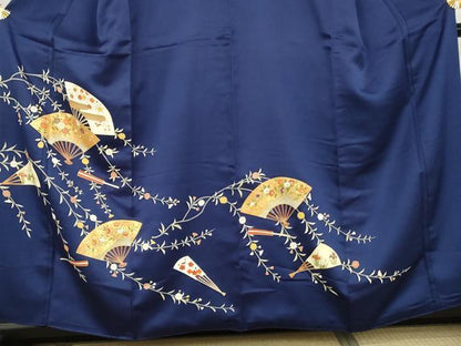 平和屋着物●訪問着　扇面草花文　金彩　正絹　逸品　AABK4595cs