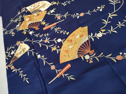 平和屋着物●訪問着　扇面草花文　金彩　正絹　逸品　AABK4595cs