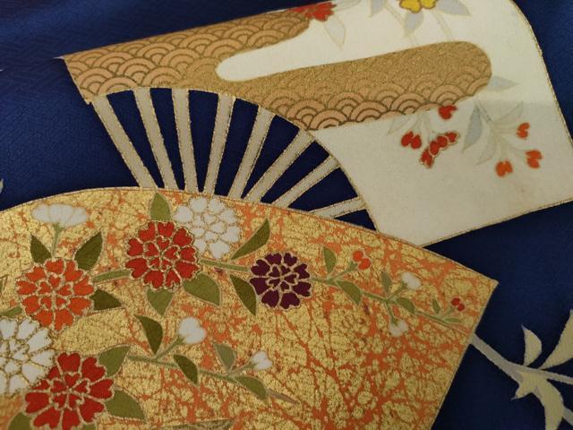 平和屋着物●訪問着　扇面草花文　金彩　正絹　逸品　AABK4595cs