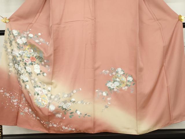 平和屋着物●訪問着　刺繍　雪輪枝花文　暈し染め　金糸　金銀彩　正絹　逸品　AABK4596cs