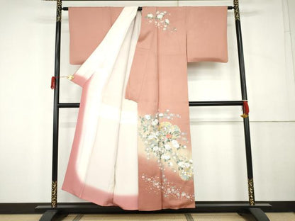 平和屋着物●訪問着　刺繍　雪輪枝花文　暈し染め　金糸　金銀彩　正絹　逸品　AABK4596cs