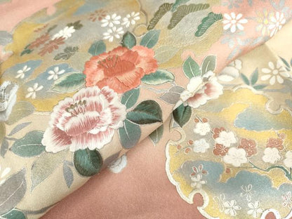 平和屋着物●訪問着　刺繍　雪輪枝花文　暈し染め　金糸　金銀彩　正絹　逸品　AABK4596cs