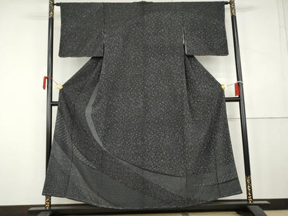 平和屋着物●訪問着　花唐草文　黒地　絹　逸品　未使用　AABK4597cs