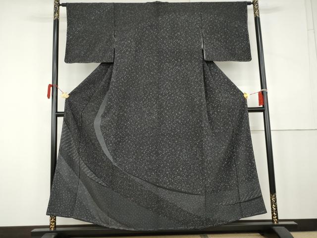 平和屋着物●訪問着　花唐草文　黒地　絹　逸品　未使用　AABK4597cs