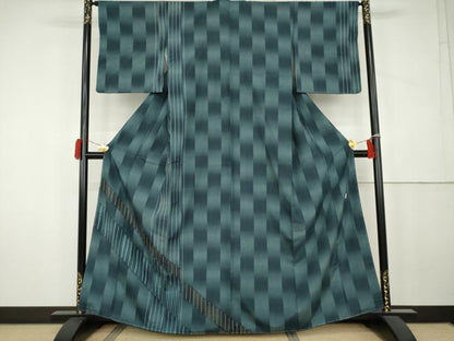 平和屋着物●訪問着　紬地　絞り　霞市松文　正絹　逸品　AABK4598cs