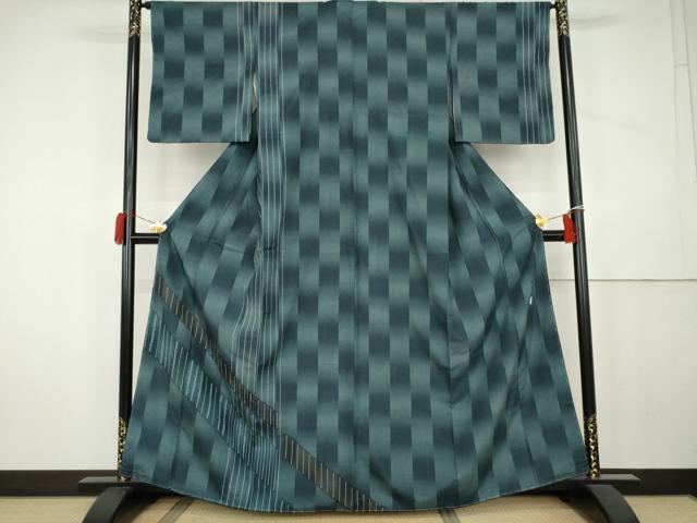 平和屋着物●訪問着　紬地　絞り　霞市松文　正絹　逸品　AABK4598cs