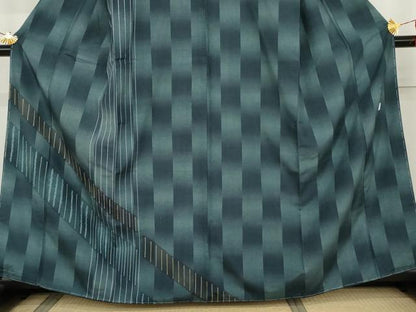 平和屋着物●訪問着　紬地　絞り　霞市松文　正絹　逸品　AABK4598cs