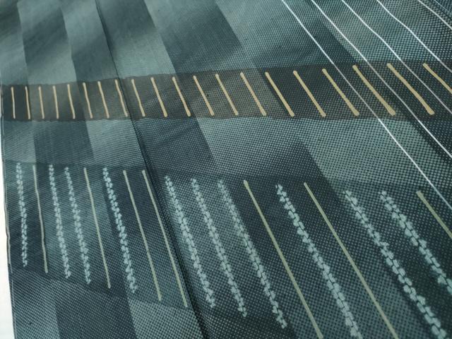 平和屋着物●訪問着　紬地　絞り　霞市松文　正絹　逸品　AABK4598cs