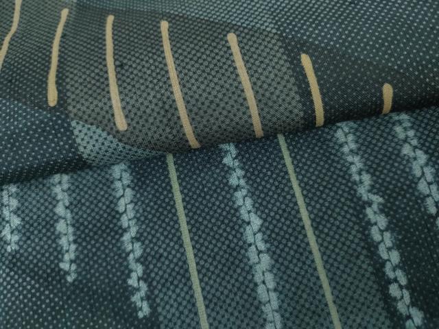 平和屋着物●訪問着　紬地　絞り　霞市松文　正絹　逸品　AABK4598cs